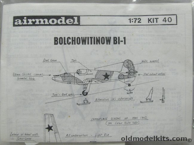 Airmodel 1/72 Bolchowitinow BI-1 Rocket Powered Aircraft, 40 plastic model kit